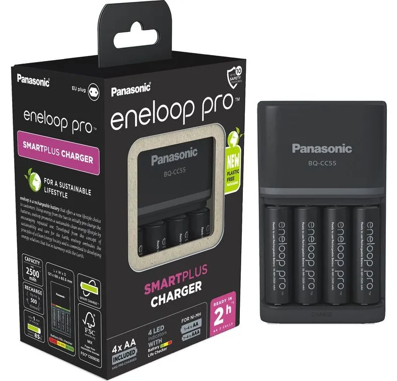 Baterijų įkroviklis Panasonic + 4xAA Eneloop Pro 2500 mAh