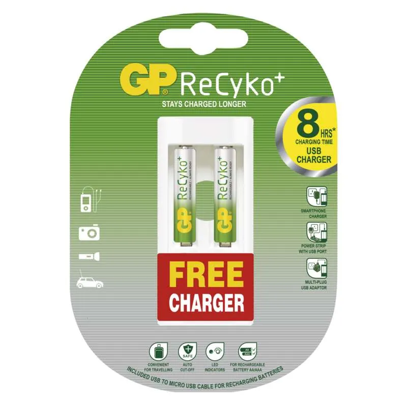 Įkroviklis Free GP USB U211, 2xAA ReCyko