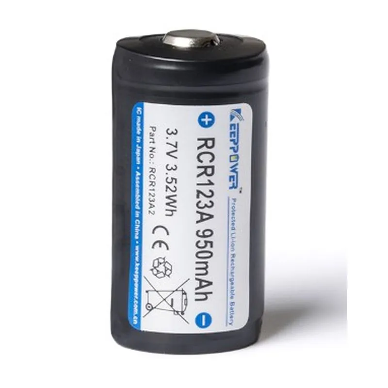 Akum. Keeppower RCR123A2/16340 Li-Ion 3.7V 1/2A 950mAh su apsauga