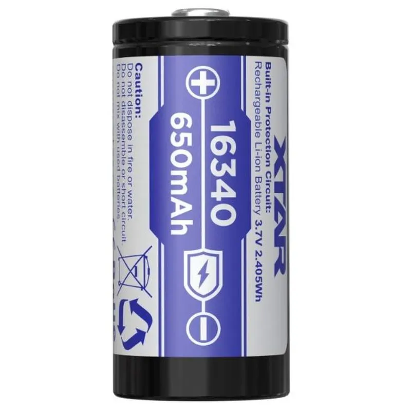 Akum.  XTAR 16340-65PCM Li-Ion 3.7V 650mAh 1.95A su apsauga