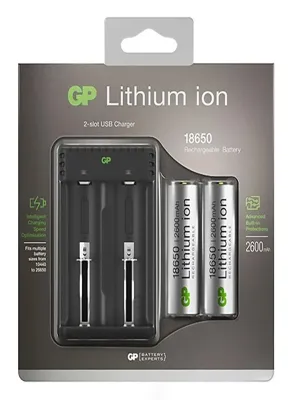 Įkroviklis GP Li-ion + 2x18650 2600mAh su apsauga