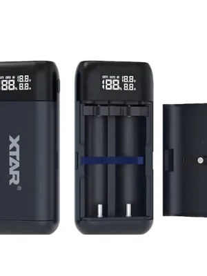 Akumuliatorių įkroviklis XTAR PB2SL Li-Ion 18650-21700 USB QC3.0 su nešiojamo įkroviklio ("powerbank")  funkcija