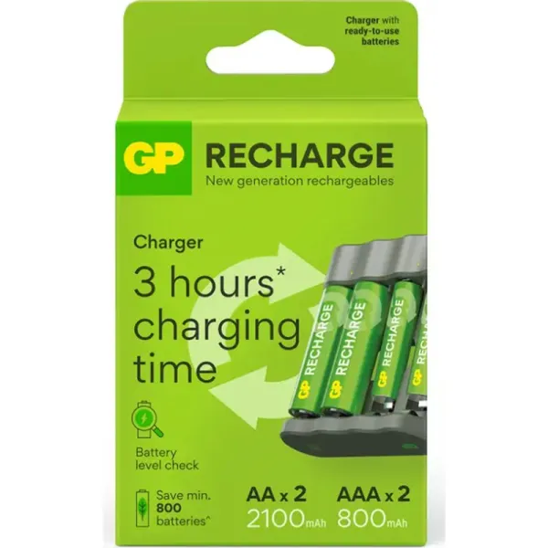Produktas Įkroviklis GP Recharge B441, 2x2100mAh+2x800mAh Paveikslėlis