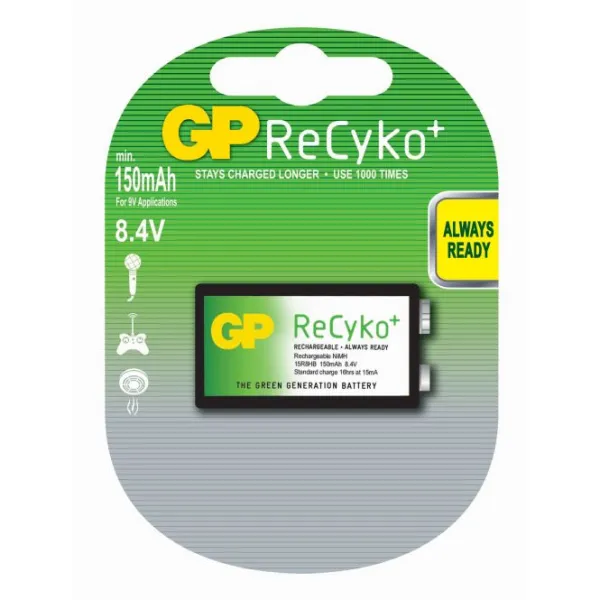 Produktas Akum. GP Recyko 150 mAh (9V) Paveikslėlis