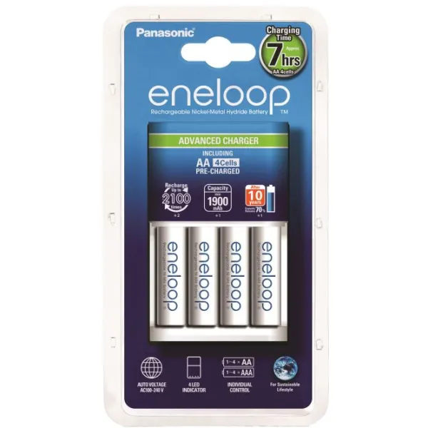 Produktas Baterijų įkroviklis Panasonic + AA Eneloop Paveikslėlis