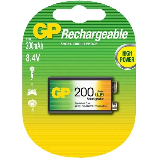 Produktas Akum. GP NiMH 200 mAh (9V) Paveikslėlis