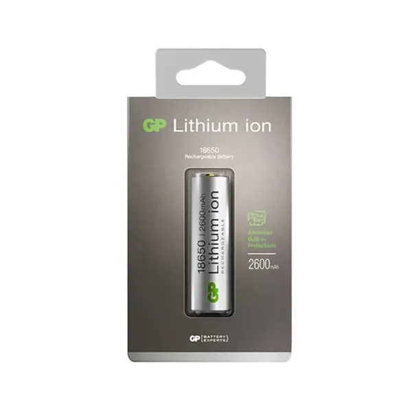 Akum. GP 18650 Li-ion 3.7V 2600mAh su apsauga