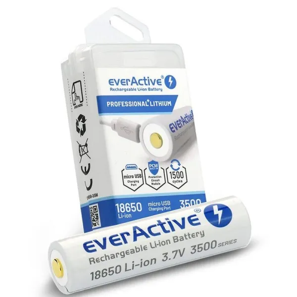 Akum. everActive 18650 Li-ion 3.7V 3500mAh BOX su micro USB