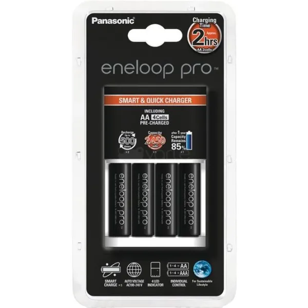 Produktas Baterijų įkroviklis Panasonic+ AA Eneloop Pro Paveikslėlis