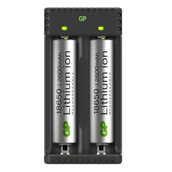 Įkroviklis GP Li-ion + 2x18650 2600mAh su apsauga