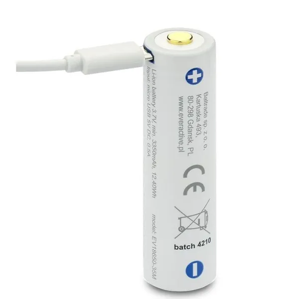 Produktas Akum. everActive 18650 Li-ion 3.7V 3500mAh BOX su micro USB Paveikslėlis