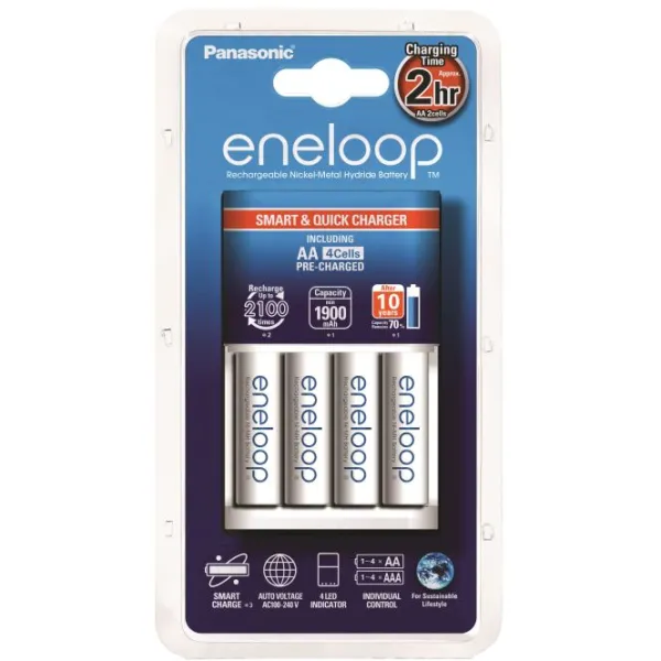 Produktas Baterijų įkroviklis Panasonic + AA Eneloop Paveikslėlis