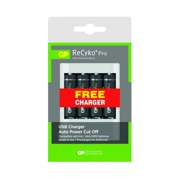 Produktas Įkroviklis Free GP USB U411, 4xAA ReCyko 2000 mAh Paveikslėlis